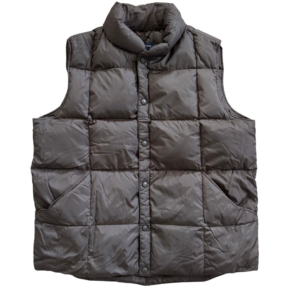 Lands End Down Puffer Vest Men's Sz L Chocolate Brown Warm Winter Insulated
